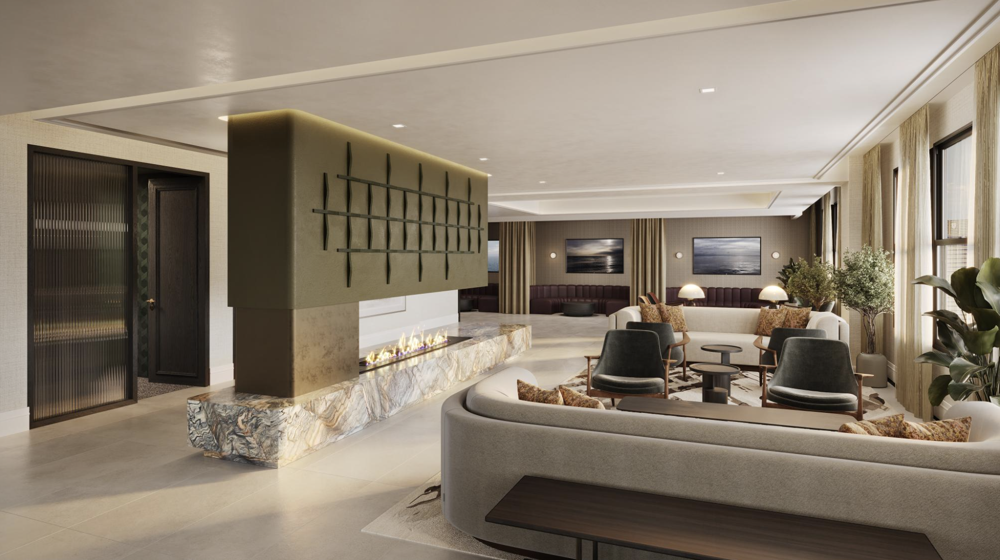 A rendering of an amenity space at Wacker Place apartments at 65 E. Wacker Drive in Chicago, Illinois.